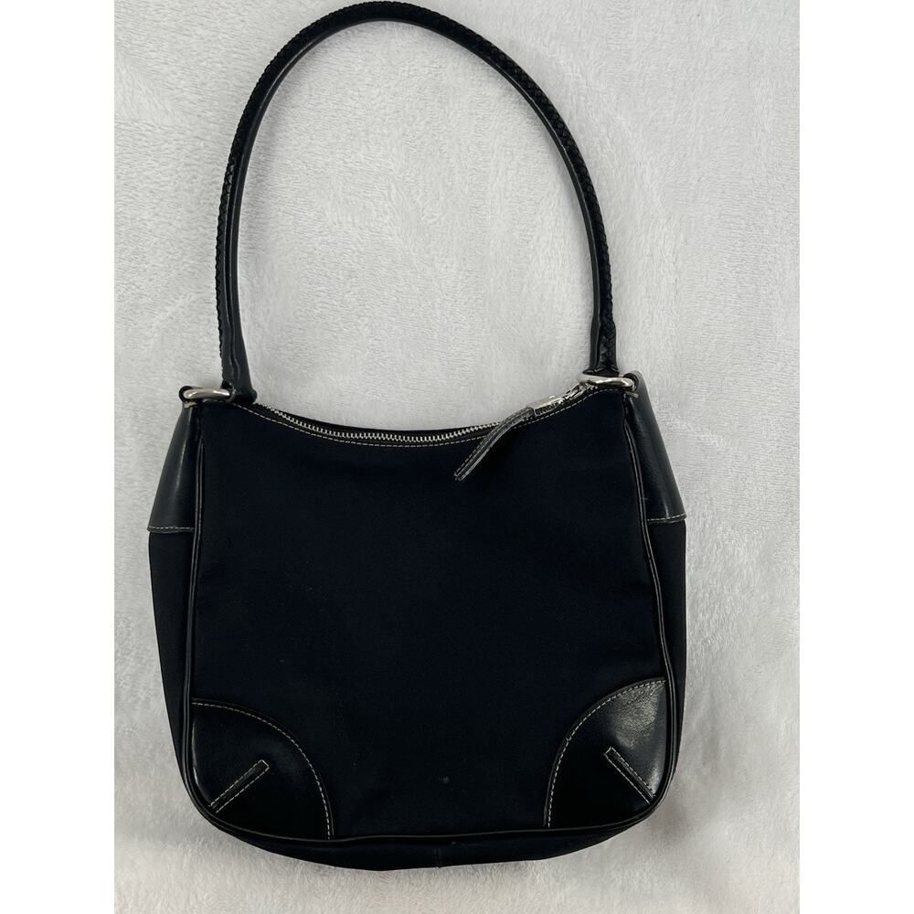 Nine West Vintage Y2K Shoulder Bag Small Black Nylon Faux Leather Handbag